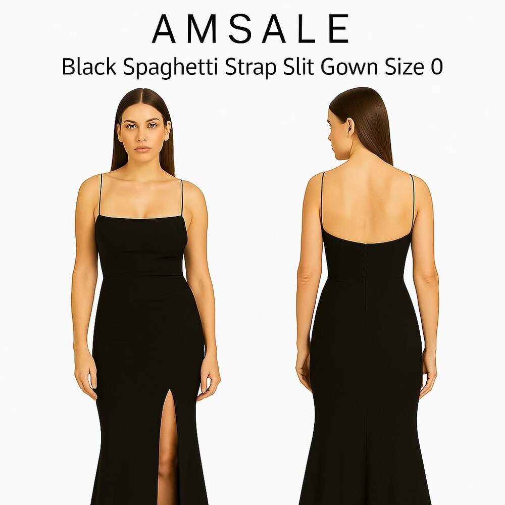 Amsale Black Spaghetti Strap Slit Gown – Size 0